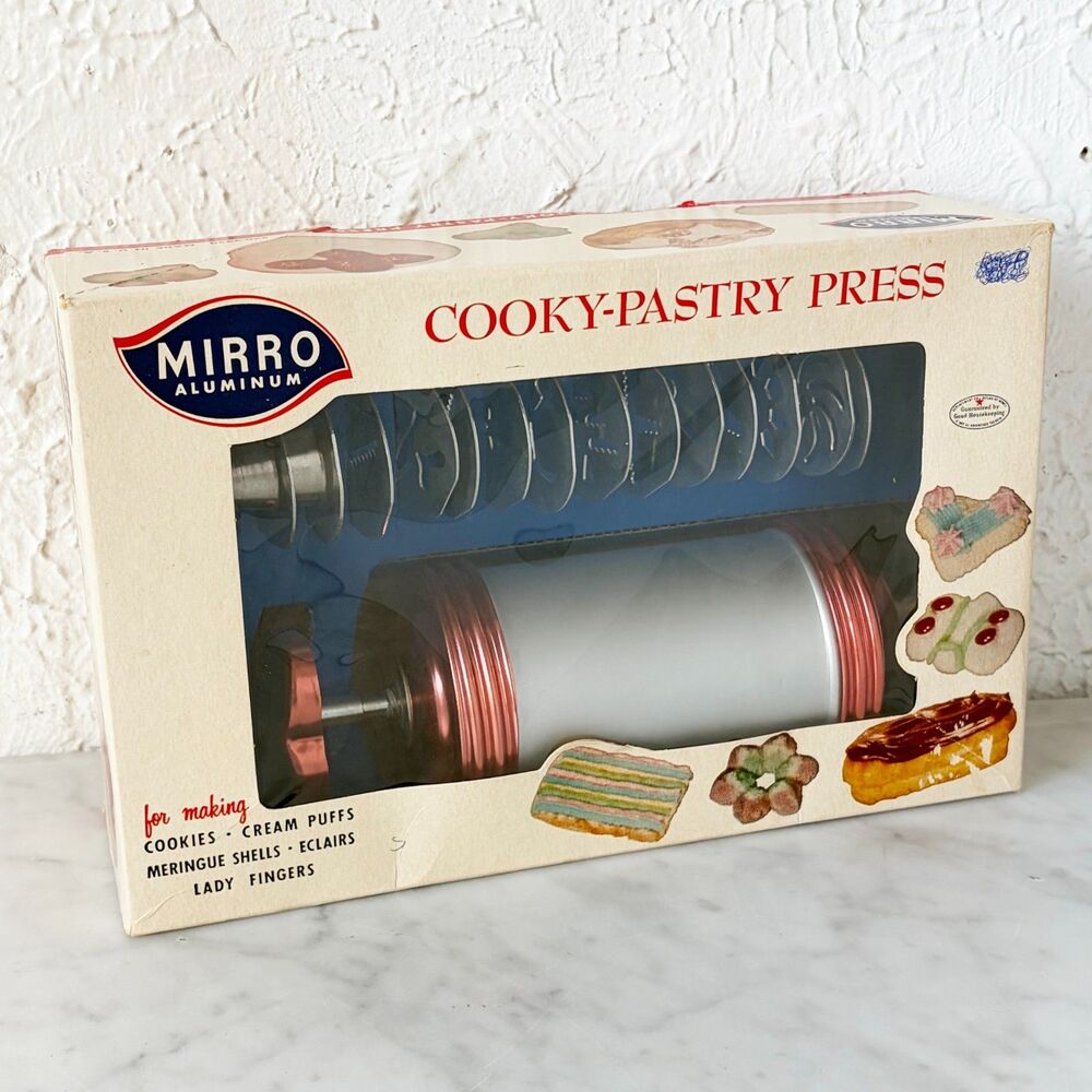 Vintage 1950s Mirro Aluminum Cooky Pastry Press 358-AM Box Spritz Cookie Recipes